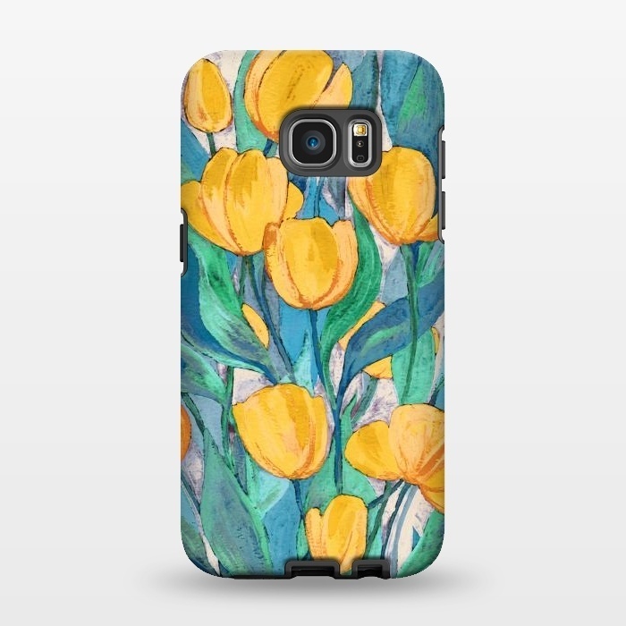 Galaxy S7 EDGE StrongFit Blooming Golden Tulips in Gouache  by Micklyn Le Feuvre