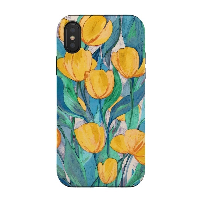 iPhone Xs / X StrongFit Blooming Golden Tulips in Gouache  by Micklyn Le Feuvre