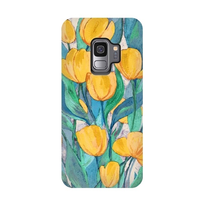 Galaxy S9 StrongFit Blooming Golden Tulips in Gouache  by Micklyn Le Feuvre