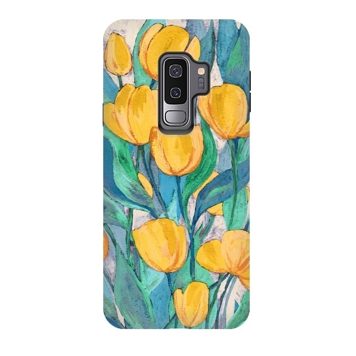 Galaxy S9 plus StrongFit Blooming Golden Tulips in Gouache  by Micklyn Le Feuvre