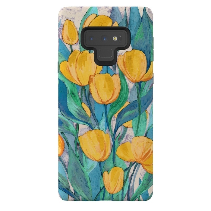Galaxy Note 9 StrongFit Blooming Golden Tulips in Gouache  by Micklyn Le Feuvre