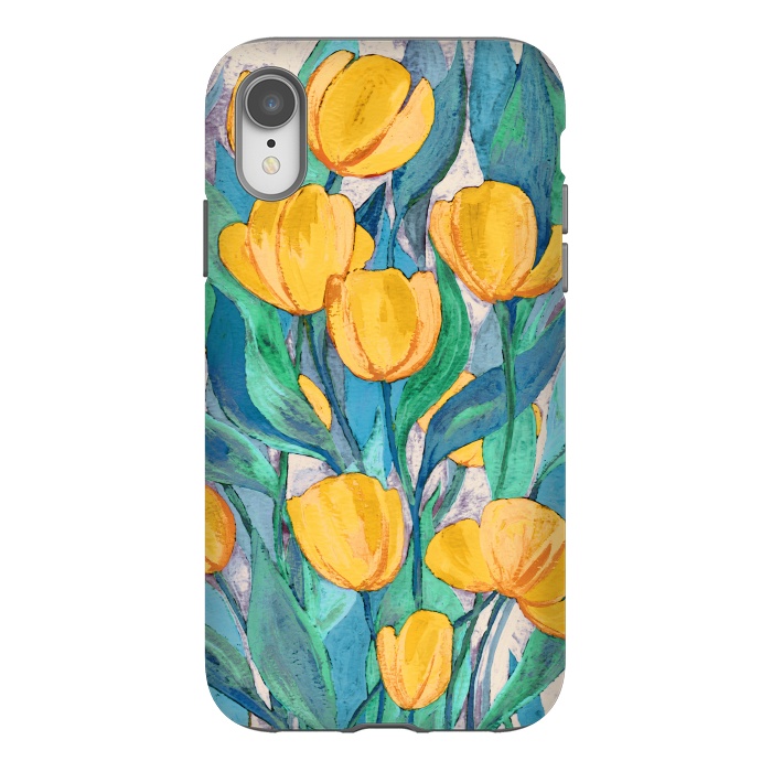 iPhone Xr StrongFit Blooming Golden Tulips in Gouache  by Micklyn Le Feuvre
