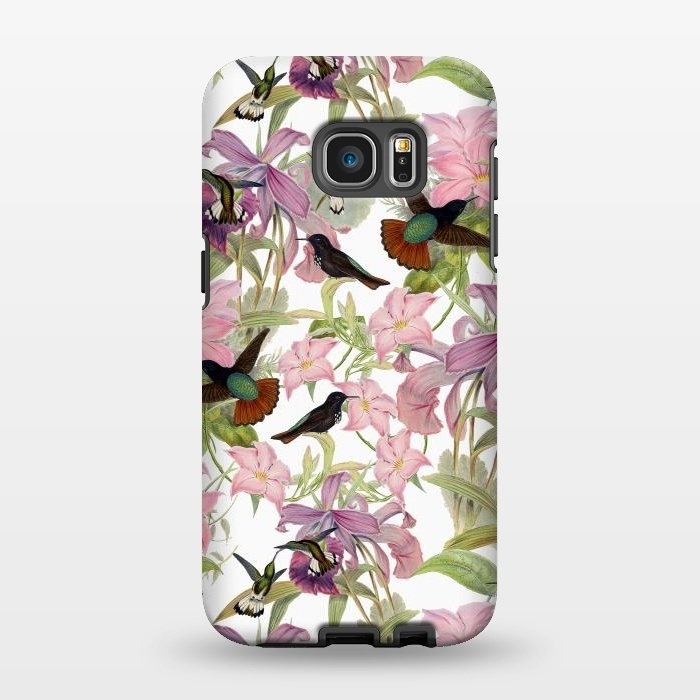 Galaxy S7 EDGE StrongFit Hummingbirds and Tropical Flowers by  Utart