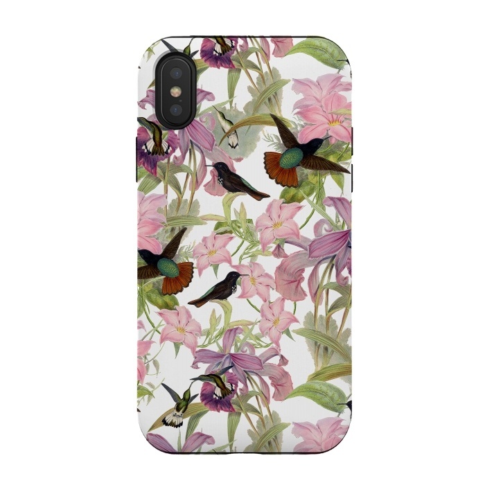 iPhone Xs / X StrongFit Hummingbirds and Tropical Flowers by  Utart
