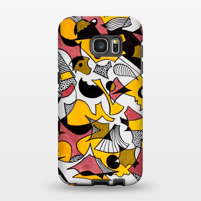 Galaxy S7 EDGE StrongFit Abstract Shapes in Yellow, Red and Gold by Paula Ohreen