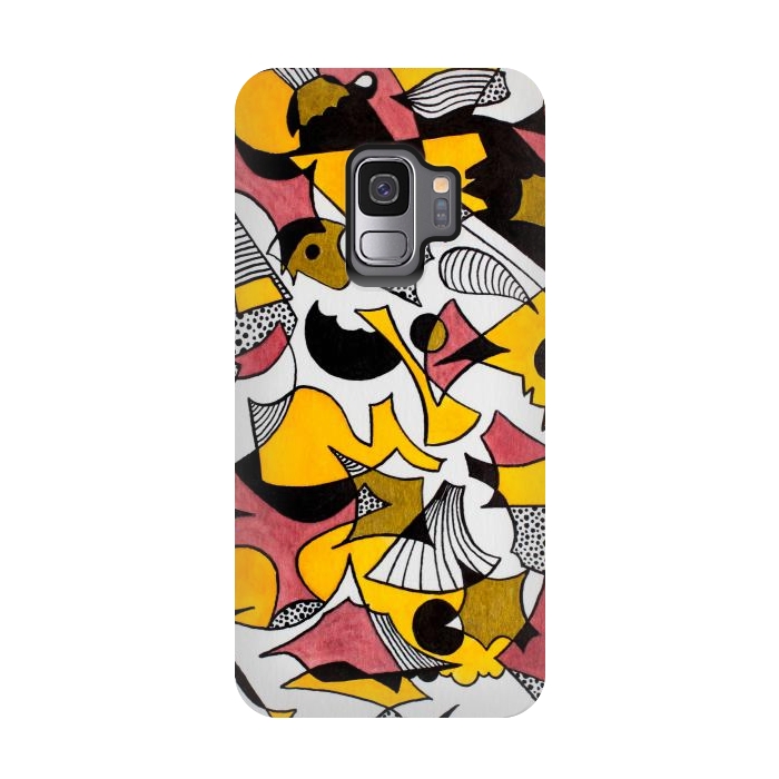 Galaxy S9 StrongFit Abstract Shapes in Yellow, Red and Gold by Paula Ohreen