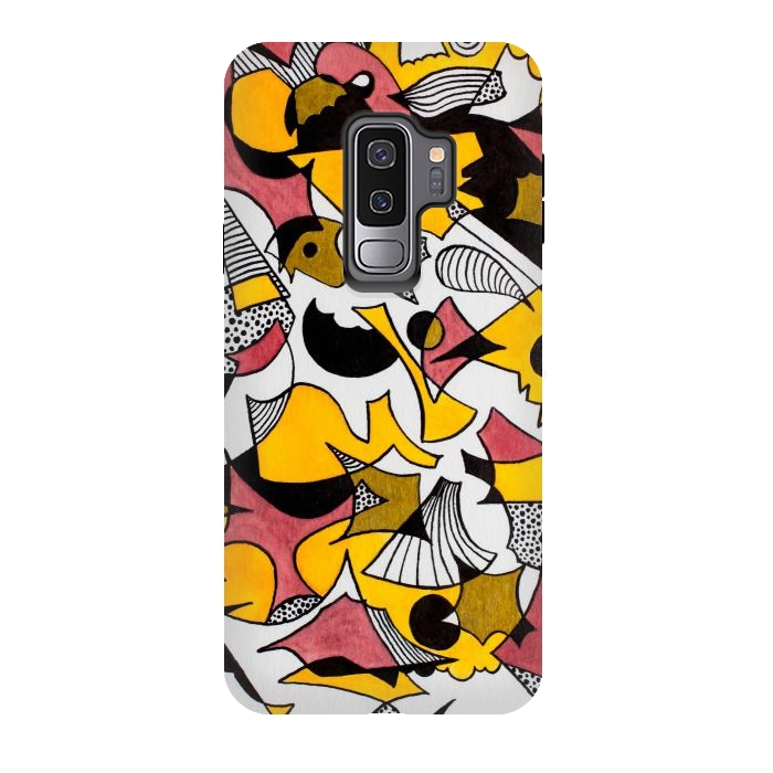 Galaxy S9 plus StrongFit Abstract Shapes in Yellow, Red and Gold by Paula Ohreen