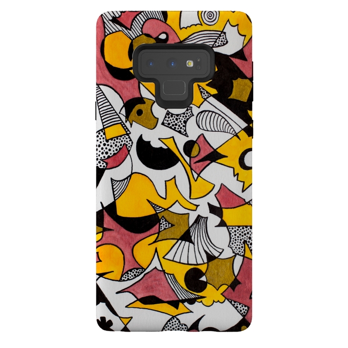 Galaxy Note 9 StrongFit Abstract Shapes in Yellow, Red and Gold by Paula Ohreen