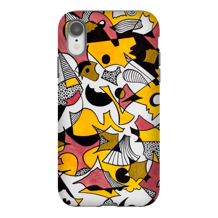 iPhone Xr StrongFit Abstract Shapes in Yellow, Red and Gold by Paula Ohreen
