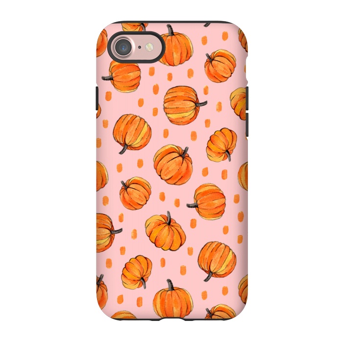 iPhone 7 StrongFit Little Gouache Pumpkins with Dots on Pink by Micklyn Le Feuvre
