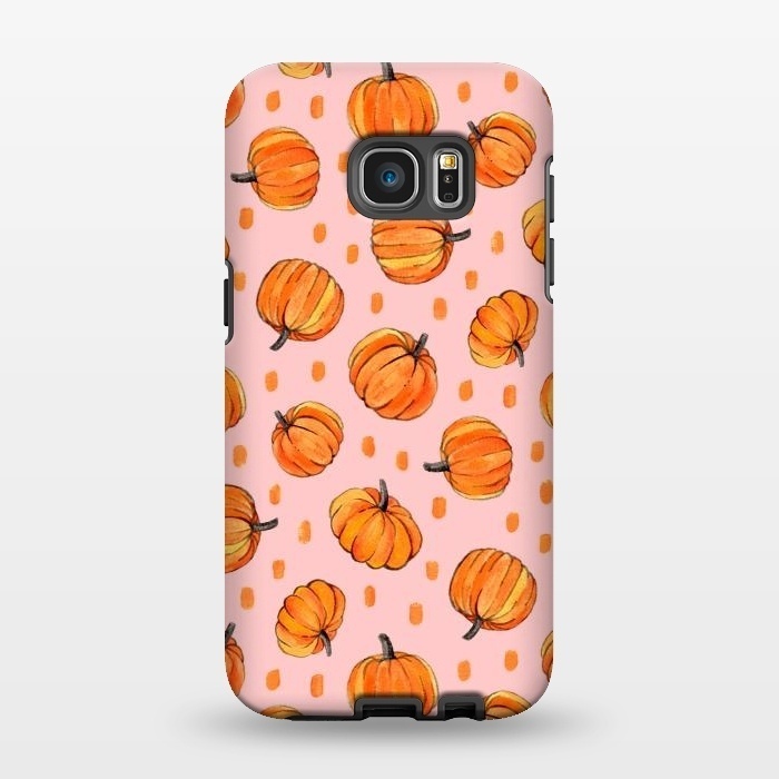 Galaxy S7 EDGE StrongFit Little Gouache Pumpkins with Dots on Pink by Micklyn Le Feuvre