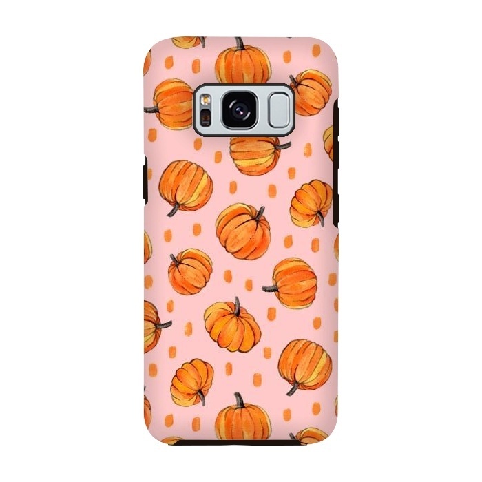 Galaxy S8 StrongFit Little Gouache Pumpkins with Dots on Pink by Micklyn Le Feuvre