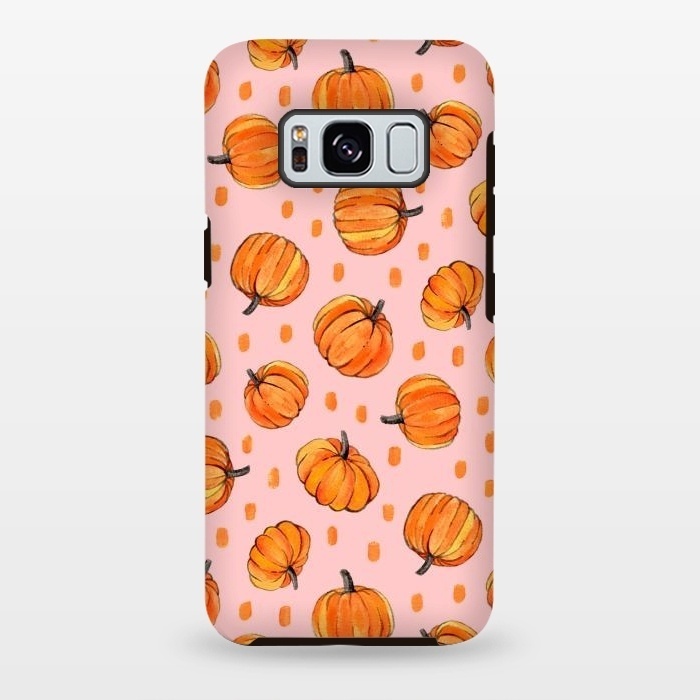 Galaxy S8 plus StrongFit Little Gouache Pumpkins with Dots on Pink by Micklyn Le Feuvre