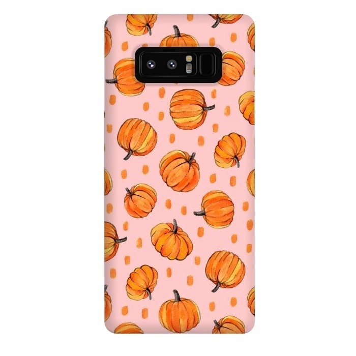 Galaxy Note 8 StrongFit Little Gouache Pumpkins with Dots on Pink by Micklyn Le Feuvre