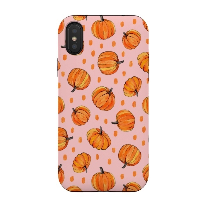 iPhone Xs / X StrongFit Little Gouache Pumpkins with Dots on Pink by Micklyn Le Feuvre