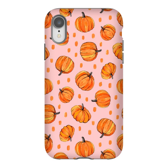 iPhone Xr StrongFit Little Gouache Pumpkins with Dots on Pink by Micklyn Le Feuvre