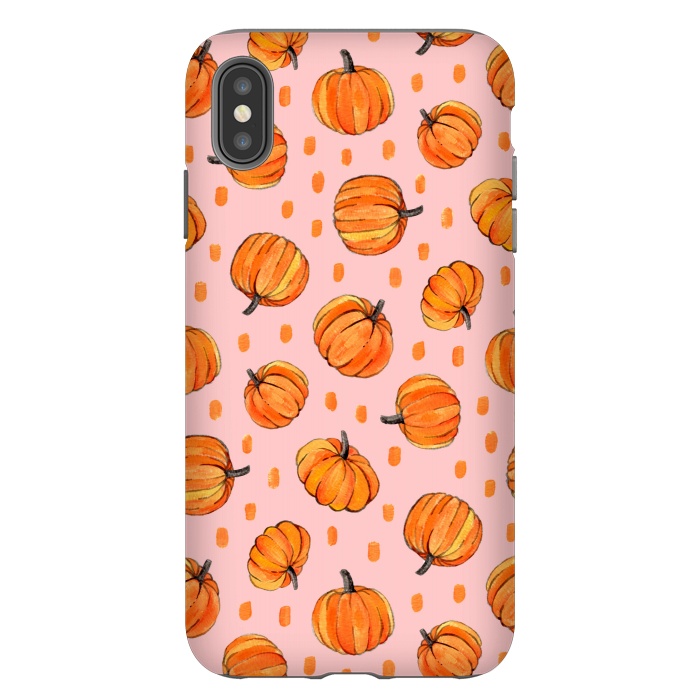 iPhone Xs Max StrongFit Little Gouache Pumpkins with Dots on Pink by Micklyn Le Feuvre