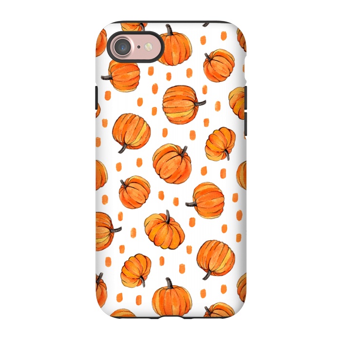 iPhone 7 StrongFit Little Gouache Pumpkins with Dots on White by Micklyn Le Feuvre