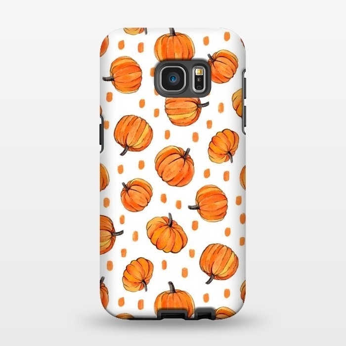 Galaxy S7 EDGE StrongFit Little Gouache Pumpkins with Dots on White by Micklyn Le Feuvre