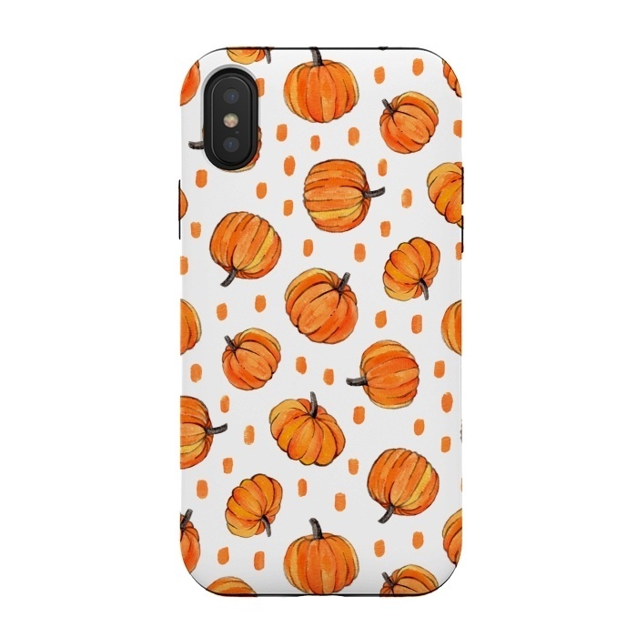 iPhone Xs / X StrongFit Little Gouache Pumpkins with Dots on White by Micklyn Le Feuvre