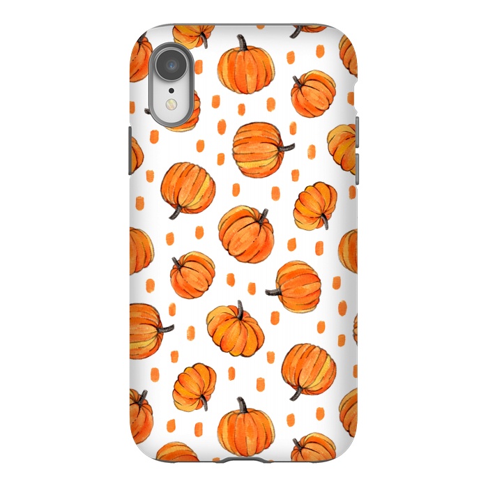 iPhone Xr StrongFit Little Gouache Pumpkins with Dots on White by Micklyn Le Feuvre