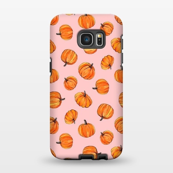 Galaxy S7 EDGE StrongFit Tiny Pumpkin Polka Dots on Pink by Micklyn Le Feuvre
