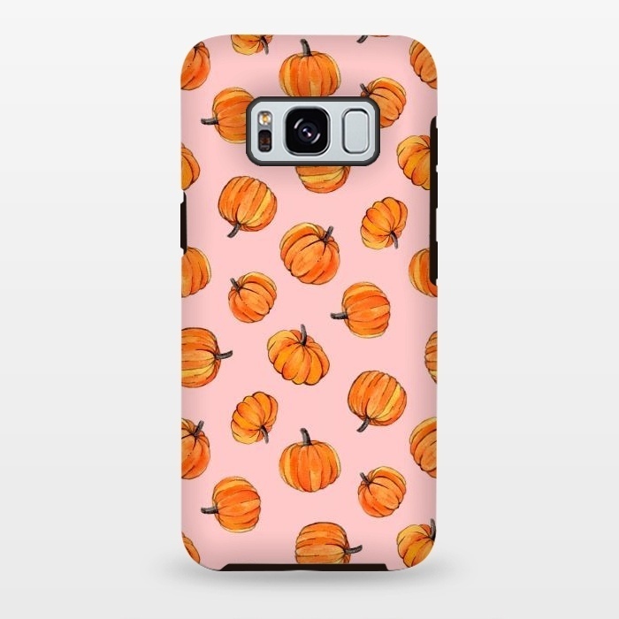 Galaxy S8 plus StrongFit Tiny Pumpkin Polka Dots on Pink by Micklyn Le Feuvre