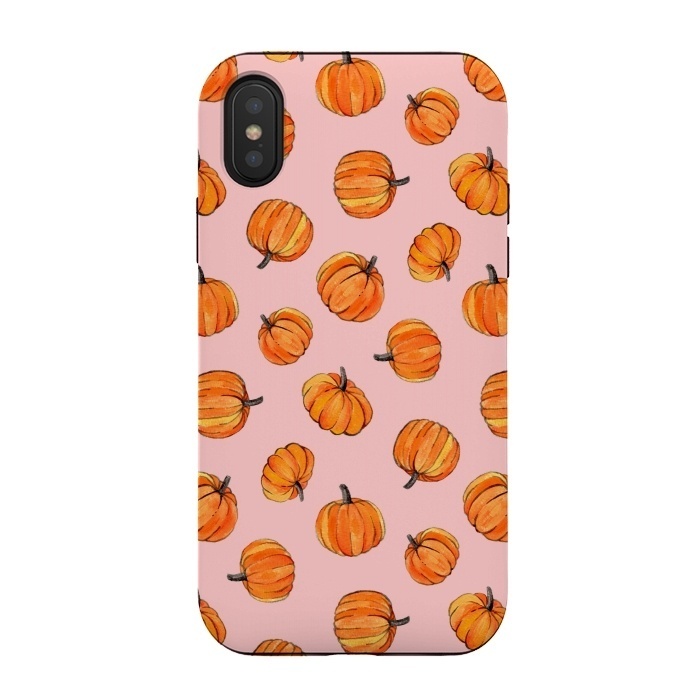 iPhone Xs / X StrongFit Tiny Pumpkin Polka Dots on Pink by Micklyn Le Feuvre