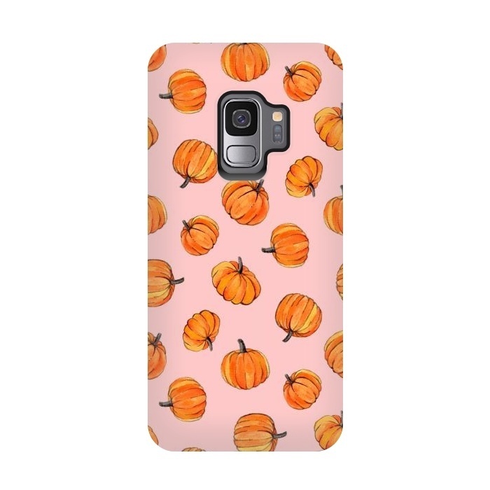 Galaxy S9 StrongFit Tiny Pumpkin Polka Dots on Pink by Micklyn Le Feuvre