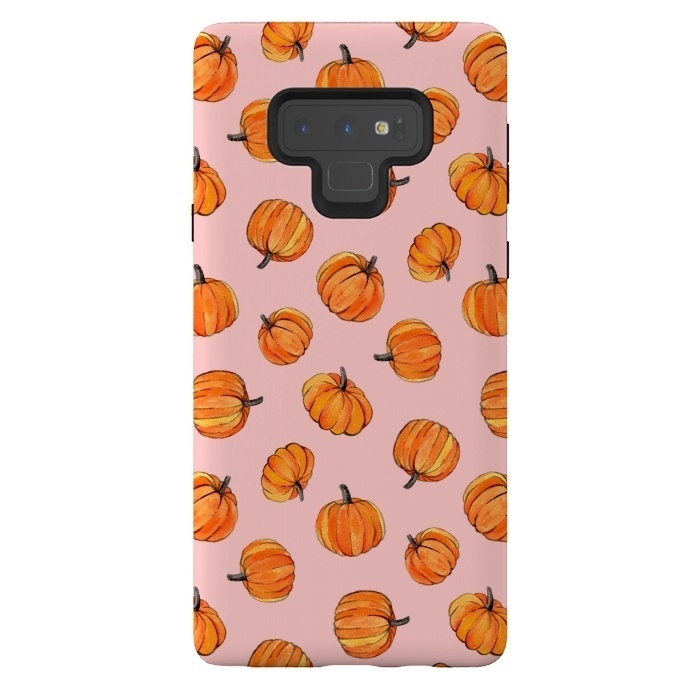 Galaxy Note 9 StrongFit Tiny Pumpkin Polka Dots on Pink by Micklyn Le Feuvre