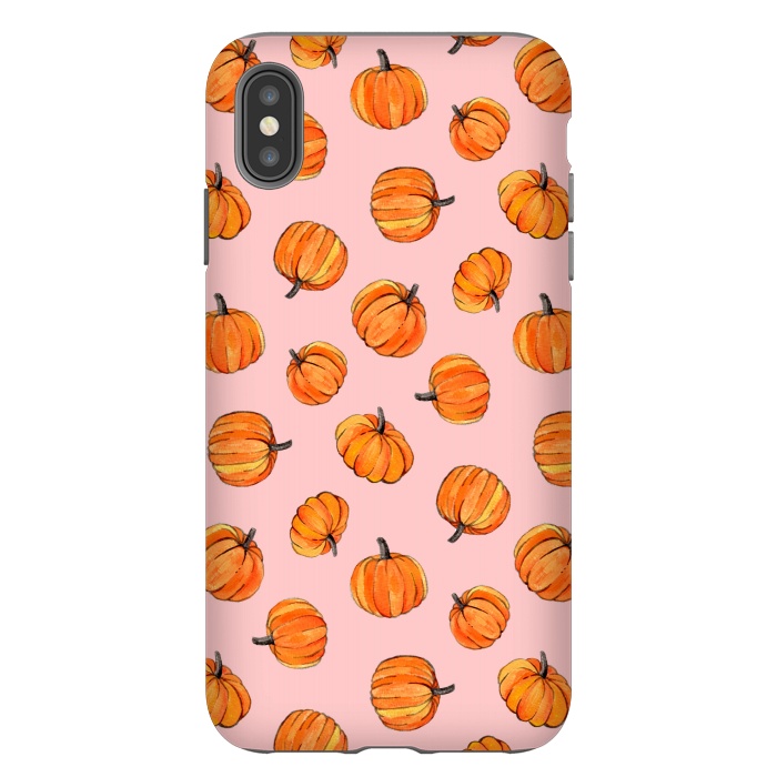 iPhone Xs Max StrongFit Tiny Pumpkin Polka Dots on Pink by Micklyn Le Feuvre