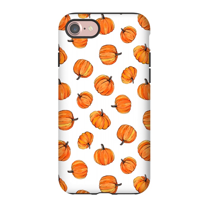 iPhone 7 StrongFit Tiny Pumpkin Polka Dots on White by Micklyn Le Feuvre