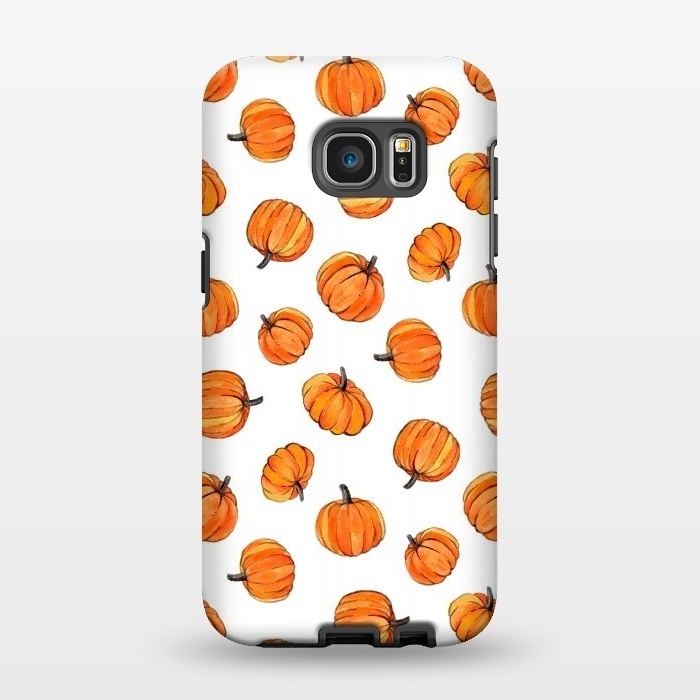 Galaxy S7 EDGE StrongFit Tiny Pumpkin Polka Dots on White by Micklyn Le Feuvre