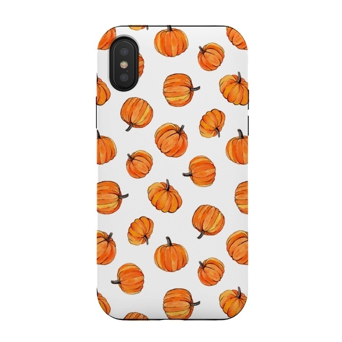 iPhone Xs / X StrongFit Tiny Pumpkin Polka Dots on White by Micklyn Le Feuvre