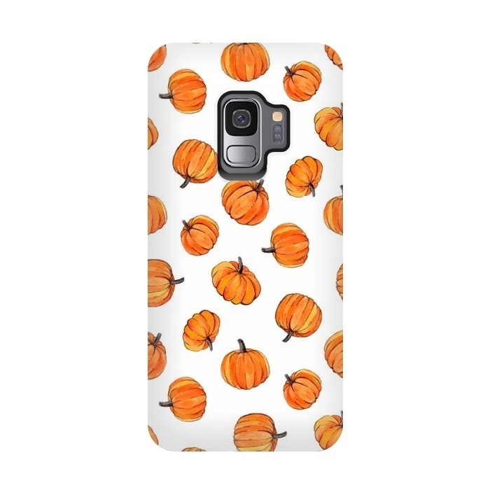 Galaxy S9 StrongFit Tiny Pumpkin Polka Dots on White by Micklyn Le Feuvre