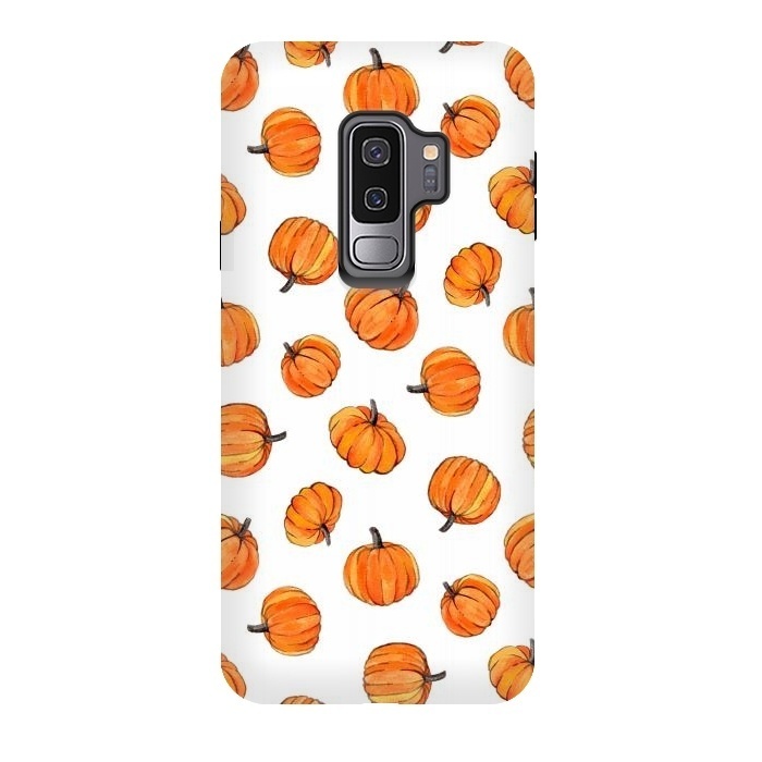 Galaxy S9 plus StrongFit Tiny Pumpkin Polka Dots on White by Micklyn Le Feuvre