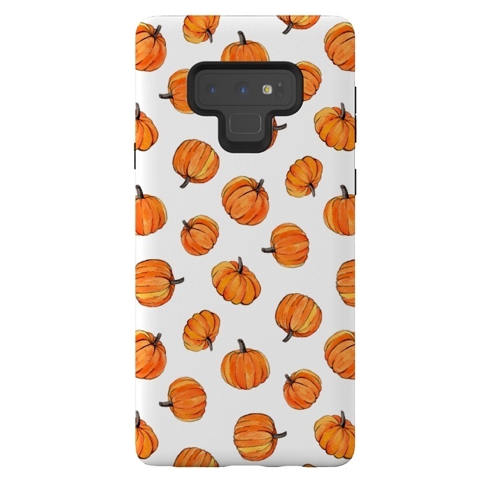 Galaxy Note 9 StrongFit Tiny Pumpkin Polka Dots on White by Micklyn Le Feuvre