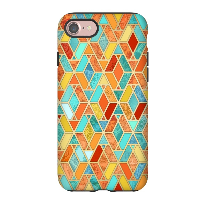 iPhone 7 StrongFit Tangerine and Turquoise Geometric Fall Pattern by Micklyn Le Feuvre