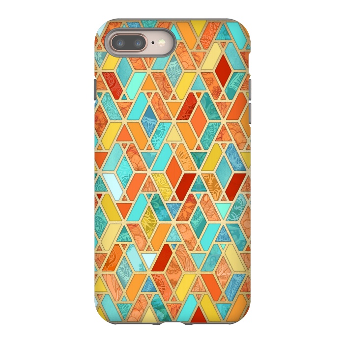 iPhone 7 plus StrongFit Tangerine and Turquoise Geometric Fall Pattern by Micklyn Le Feuvre