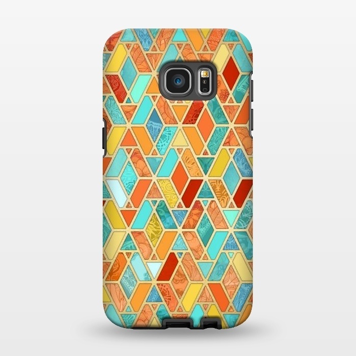 Galaxy S7 EDGE StrongFit Tangerine and Turquoise Geometric Fall Pattern by Micklyn Le Feuvre