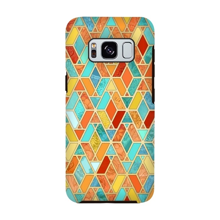 Galaxy S8 StrongFit Tangerine and Turquoise Geometric Fall Pattern by Micklyn Le Feuvre