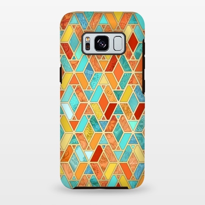 Galaxy S8 plus StrongFit Tangerine and Turquoise Geometric Fall Pattern by Micklyn Le Feuvre