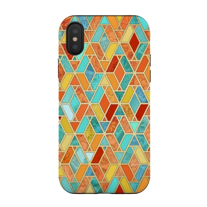 iPhone Xs / X StrongFit Tangerine and Turquoise Geometric Fall Pattern by Micklyn Le Feuvre