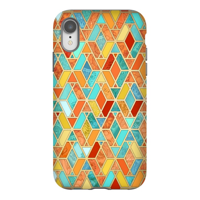 iPhone Xr StrongFit Tangerine and Turquoise Geometric Fall Pattern by Micklyn Le Feuvre