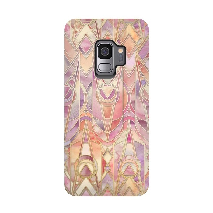 Galaxy S9 StrongFit Autumn Peach and Amethyst Art Deco Pattern by Micklyn Le Feuvre
