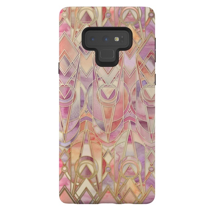 Galaxy Note 9 StrongFit Autumn Peach and Amethyst Art Deco Pattern by Micklyn Le Feuvre