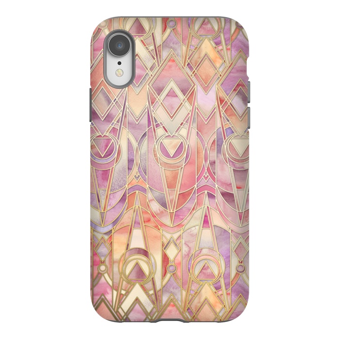 iPhone Xr StrongFit Autumn Peach and Amethyst Art Deco Pattern by Micklyn Le Feuvre