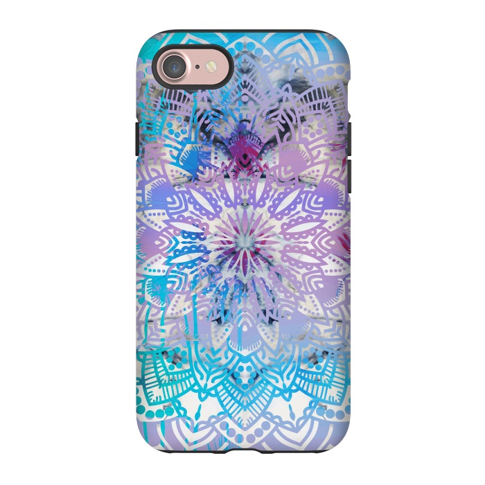 iPhone 7 StrongFit Blue lavender mandala drawing on white marble by Oana 