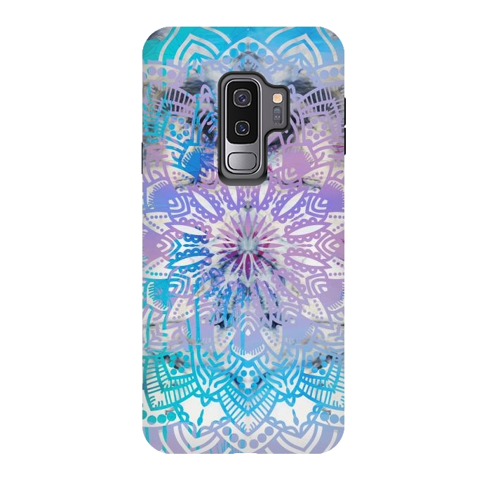 Galaxy S9 plus StrongFit Blue lavender mandala drawing on white marble by Oana 