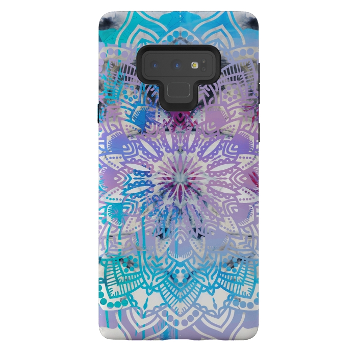 Galaxy Note 9 StrongFit Blue lavender mandala drawing on white marble by Oana 